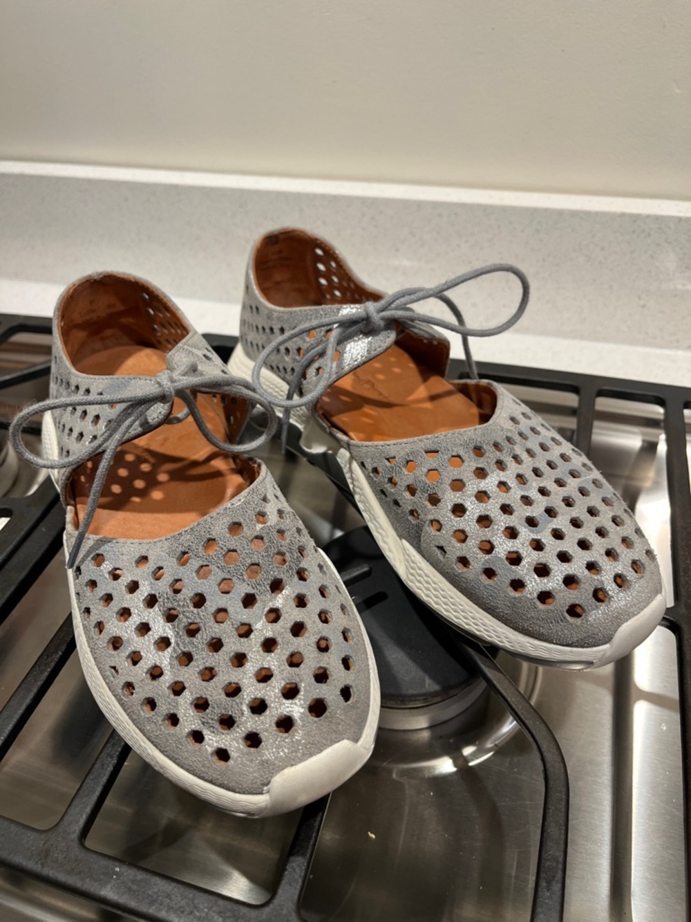 Women's Gray Perforated Athletic Lace-Up Slip-On Sneakers